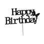 Happy Birthday Cake Topper Colour Printed Acrylic Party Decorations - Black-Butterfly V528-HAPPY-BLACK-294841