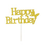 Happy Birthday Cake Topper Colour Printed Acrylic Party Decorations - Gold-Butterfly V528-HAPPY-GOLD-892395