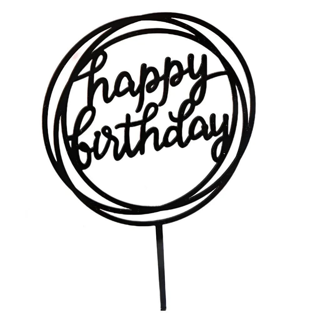 Happy Birthday Acrylic Cake Topper Cake Decoration Golden Silver Party - Black-Bicircle Birthday V528-HAPPYBIRTHDAYTOPB17-416841