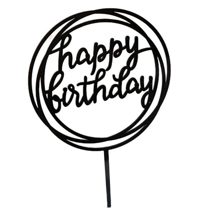 Happy Birthday Acrylic Cake Topper Cake Decoration Golden Silver Party - Black-Bicircle Birthday V528-HAPPYBIRTHDAYTOPB17-416841