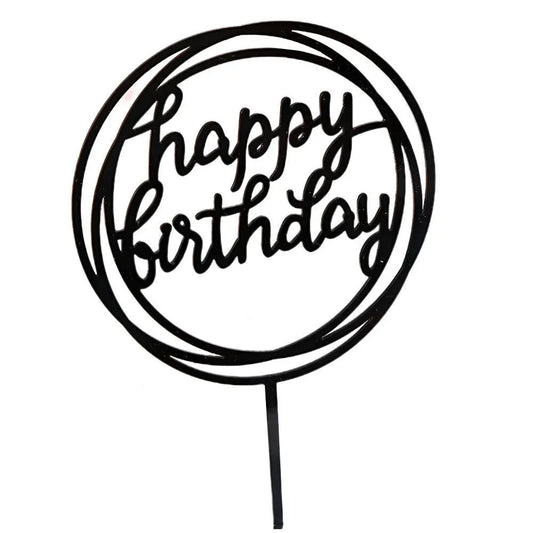 Happy Birthday Acrylic Cake Topper Cake Decoration Golden Silver Party - Black-Bicircle Birthday V528-HAPPYBIRTHDAYTOPB17-416841