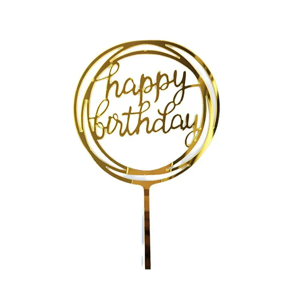Happy Birthday Acrylic Cake Topper Cake Decoration Golden Silver Party - Gold-Bicircle V528-HAPPYBIRTHDAYTOPG17-468435