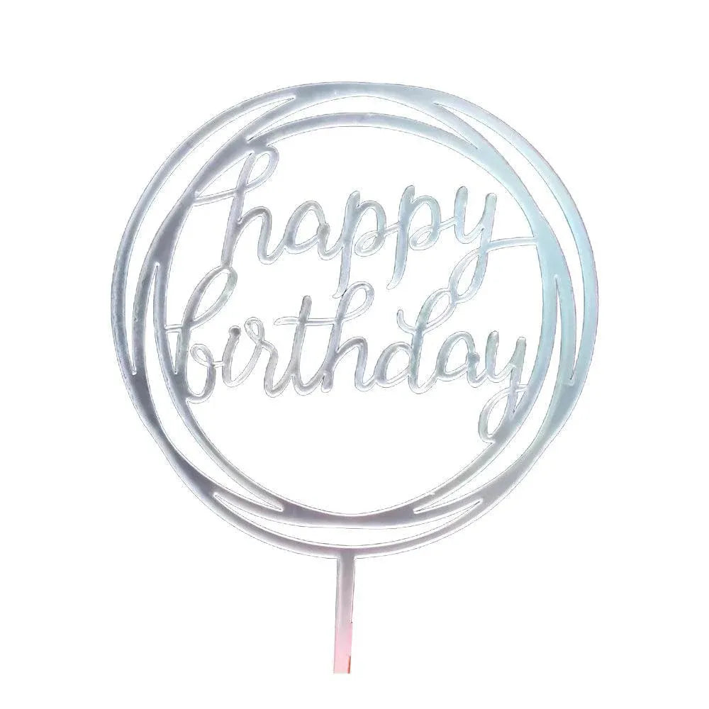 Happy Birthday Acrylic Cake Topper Cake Decoration Golden Silver Party - Silver-Bicircle Birthday V528-HAPPYBIRTHDAYTOPS17-16874685