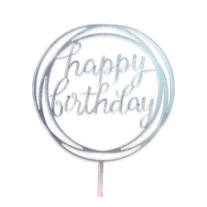 Happy Birthday Acrylic Cake Topper Cake Decoration Golden Silver Party - Silver-Bicircle Birthday V528-HAPPYBIRTHDAYTOPS17-16874685