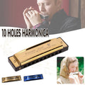 Harmonica 10 Holes Key Of C Blue Blues Harp Stainless Steel Brass - Gold V528-HARMONICA-GOLD-390656