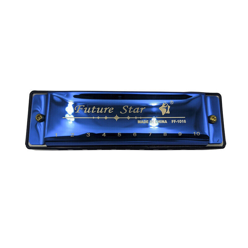 Harmonica 10 Holes Key Of C Blue Blues Harp Stainless Steel Brass - Gold V528-HARMONICA-GOLD-390656