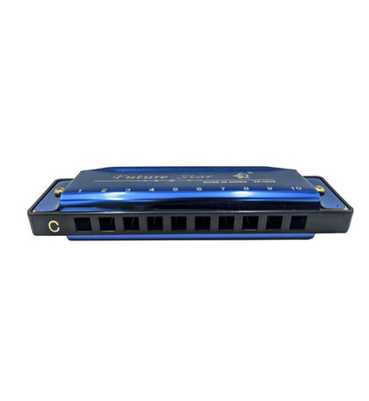 Harmonica 10 Holes Key Of C Blue Blues Harp Stainless Steel Brass - Gold V528-HARMONICA-GOLD-390656