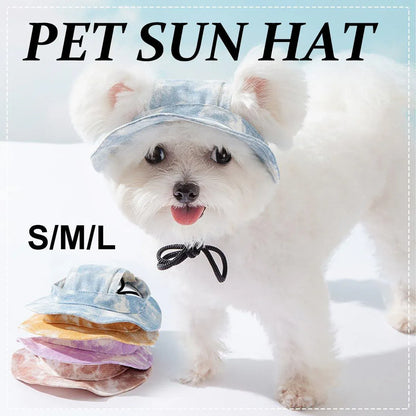 Adjustable Pet Hat with Cute Leaky Ears Sunscreen Fisherman Hat Four Seasons Use - Purple-M V528-HAT-PURPLE-M-194852