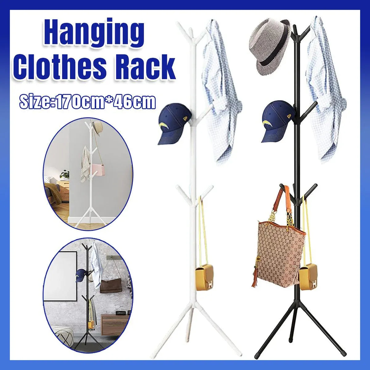 6Hooks Coat Stand Rack Clothes Hanger Hat Tree Jacket Umbrella Storage Organizer - Black V528-HAT-RACK-BLACK-975801
