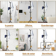 6Hooks Coat Stand Rack Clothes Hanger Hat Tree Jacket Umbrella Storage Organizer - Black V528-HAT-RACK-BLACK-975801