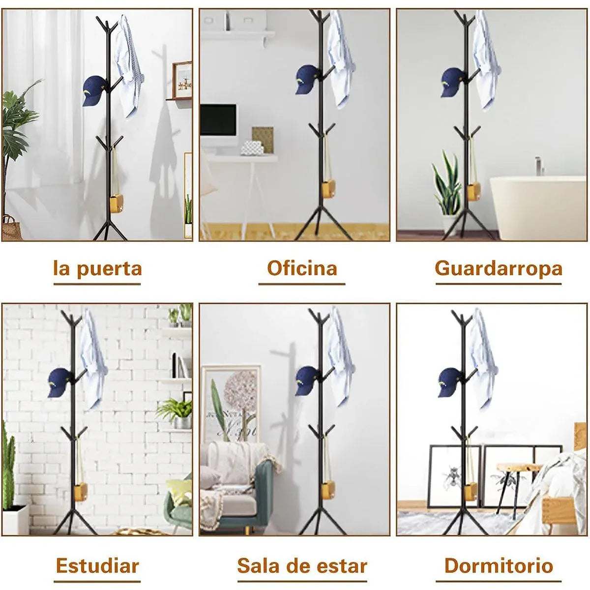 6Hooks Coat Stand Rack Clothes Hanger Hat Tree Jacket Umbrella Storage Organizer - Black V528-HAT-RACK-BLACK-975801