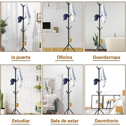 6Hooks Coat Stand Rack Clothes Hanger Hat Tree Jacket Umbrella Storage Organizer - Black V528-HAT-RACK-BLACK-975801
