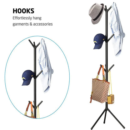 6Hooks Coat Stand Rack Clothes Hanger Hat Tree Jacket Umbrella Storage Organizer - Black V528-HAT-RACK-BLACK-975801