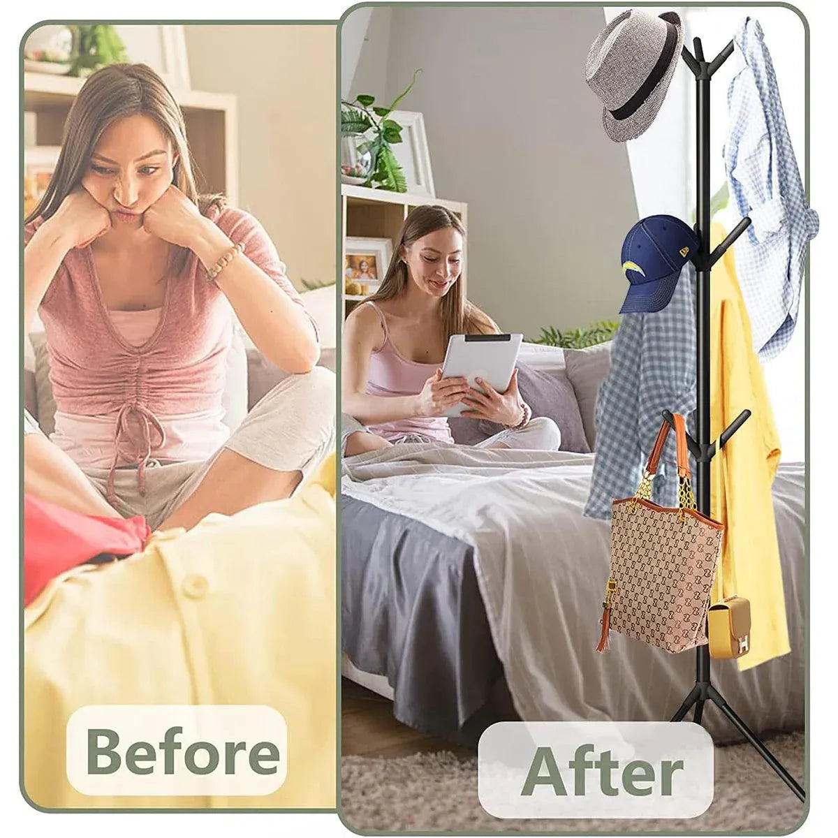 6Hooks Coat Stand Rack Clothes Hanger Hat Tree Jacket Umbrella Storage Organizer - Black V528-HAT-RACK-BLACK-975801