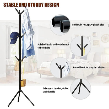 6Hooks Coat Stand Rack Clothes Hanger Hat Tree Jacket Umbrella Storage Organizer - Black V528-HAT-RACK-BLACK-975801