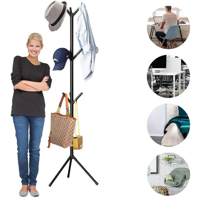 6Hooks Coat Stand Rack Clothes Hanger Hat Tree Jacket Umbrella Storage Organizer - Black V528-HAT-RACK-BLACK-975801