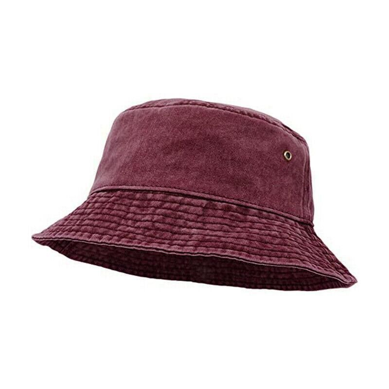 Unisex Men Women Washed Cotton Outdoor Camping Sports Bucket Hats Fisherman Hat - Wine Red V528-HAT-WINERED-99952