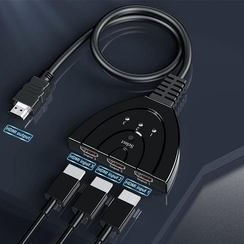 HDMI Switch Splitter 3-in-1 5-in-1 or 1-in-2 1080p 4K Manual or Remote Options - 3 in 1 Switch 1080p Manual V528-HDMISPLITTER-3IN1-904554