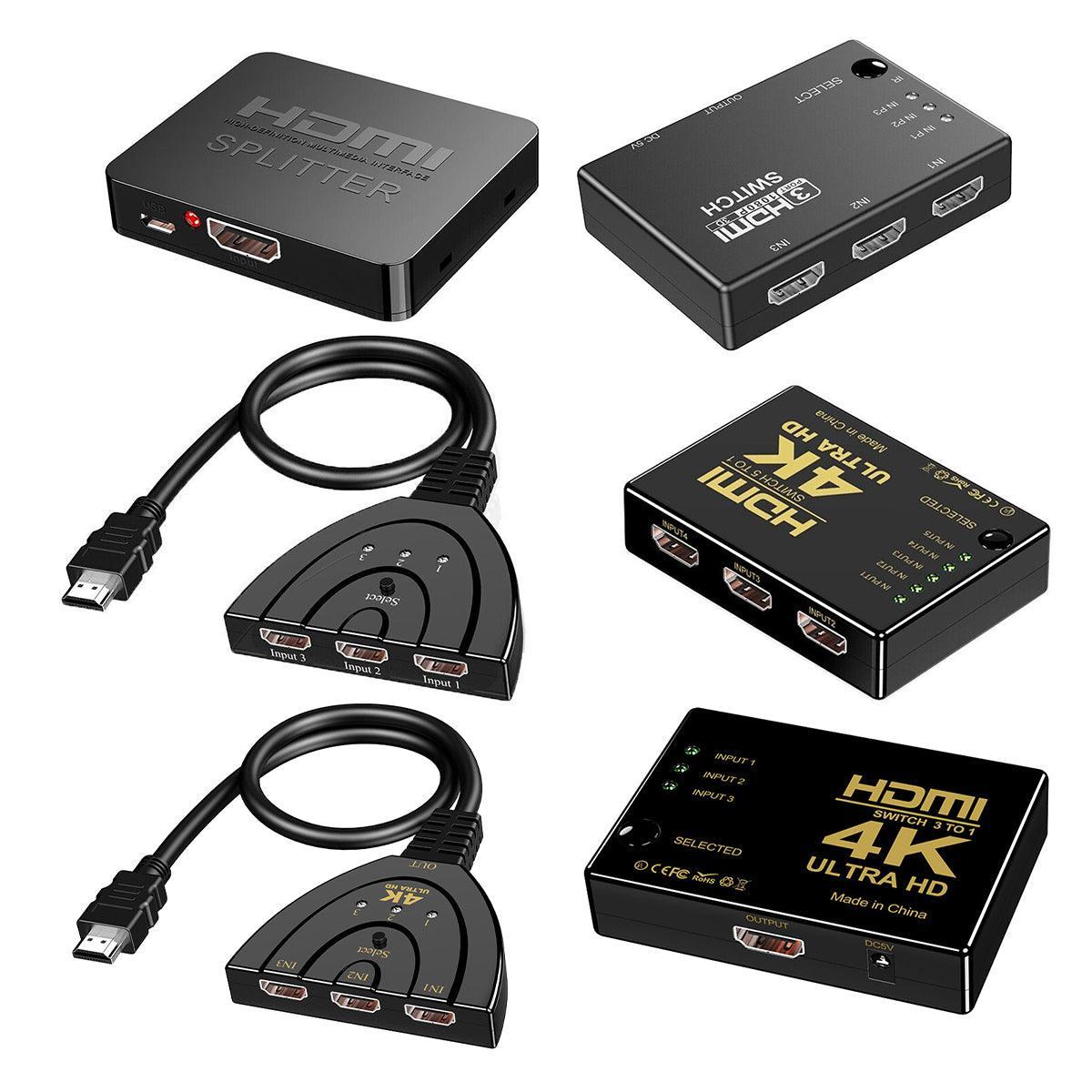 HDMI Switch Splitter 3-in-1 5-in-1 or 1-in-2 1080p 4K Manual or Remote Options - 3 in 1 Switch 4K Manual V528-HDMISPLITTER-3IN1-984250
