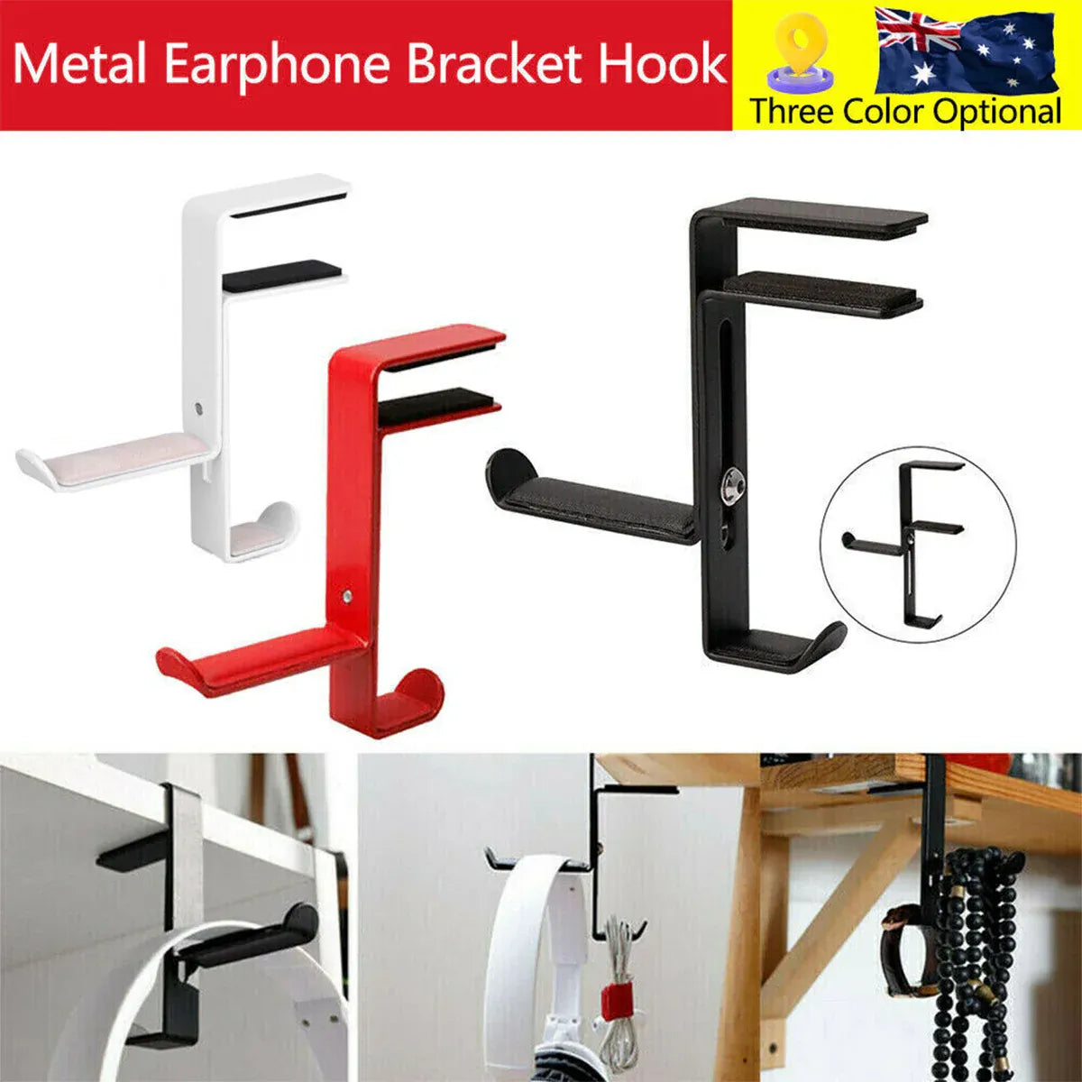 Metal Earphone Headset Desks Display Stand Hanger Holder Headphone Bracket Hook - Red V528-HEADPHONEHOOK-RED-94893