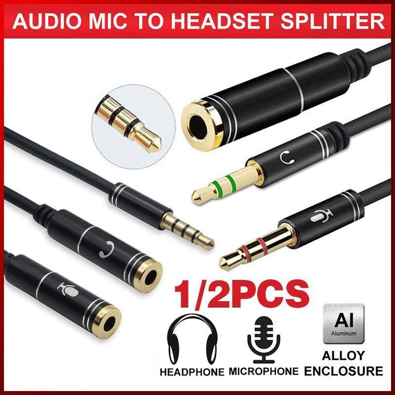 3.5mm AUX Cable Mic Audio Splitter Extension Headphone Adapter Male to Female - 2 Male to 1 Female Jack V528-HEADPHONESPLITTER-B-802363