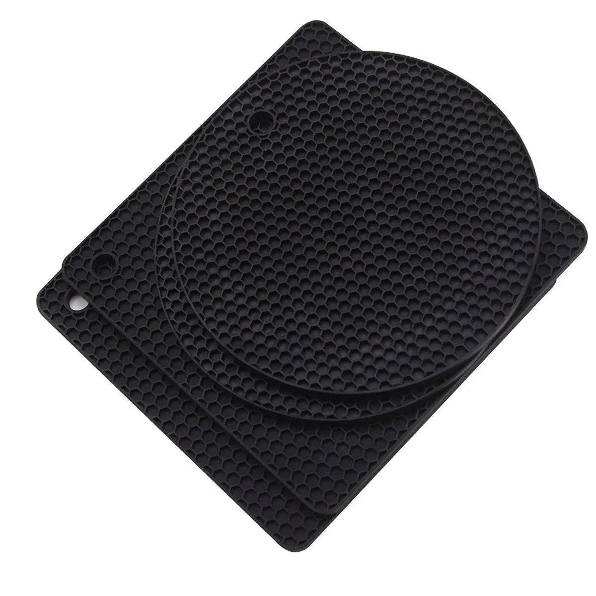 4pcs Silicone Honeycomb Heat Resistant Mats Table Cup Pot Coasters Home Kitchen - Black V528-HEAT-INSULATION-PAD-BLACK-479933