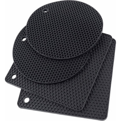 4pcs Silicone Honeycomb Heat Resistant Mats Table Cup Pot Coasters Home Kitchen - Black V528-HEAT-INSULATION-PAD-BLACK-479933