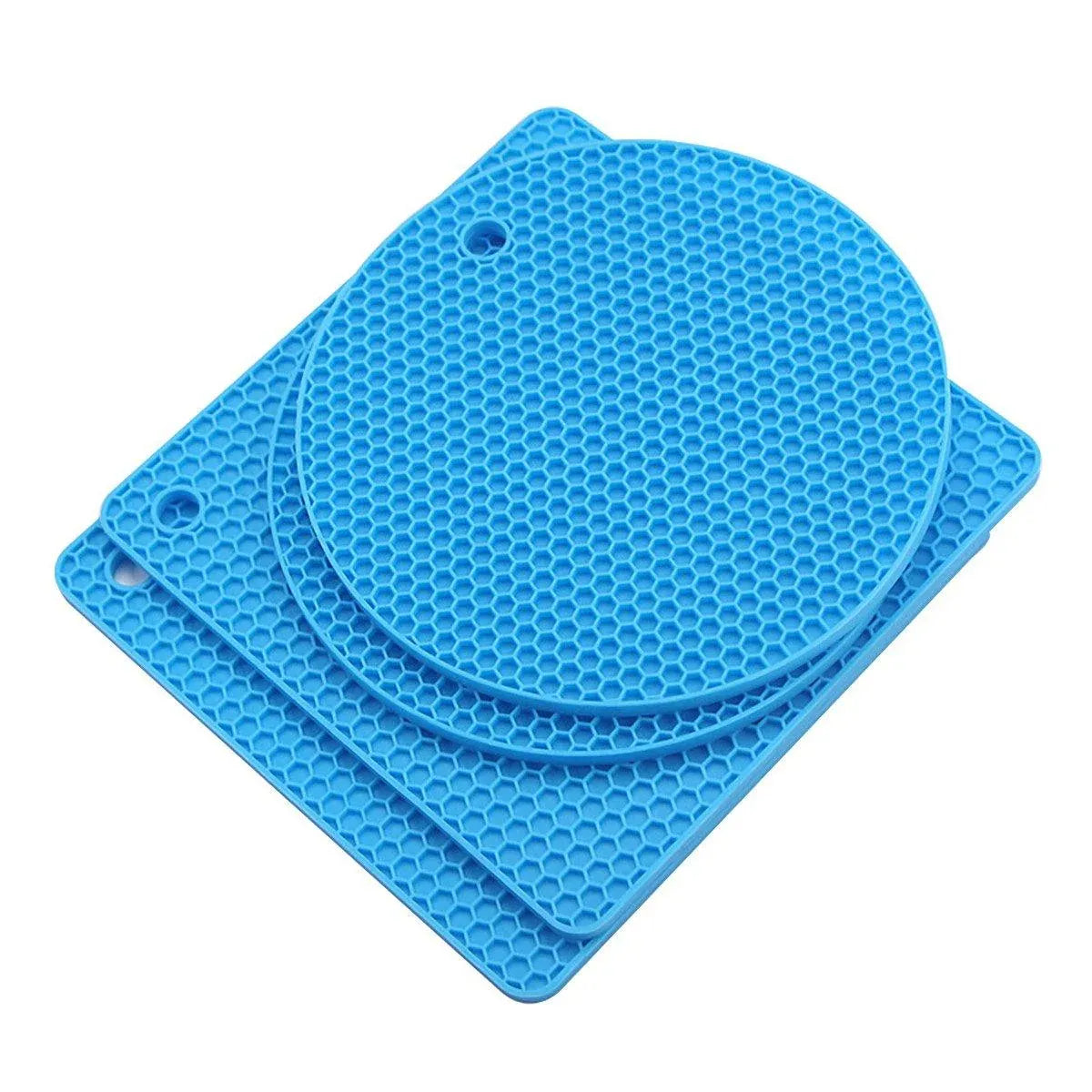 4pcs Silicone Honeycomb Heat Resistant Mats Table Cup Pot Coasters Home Kitchen - Blue V528-HEAT-INSULATION-PAD-BLUE-482597