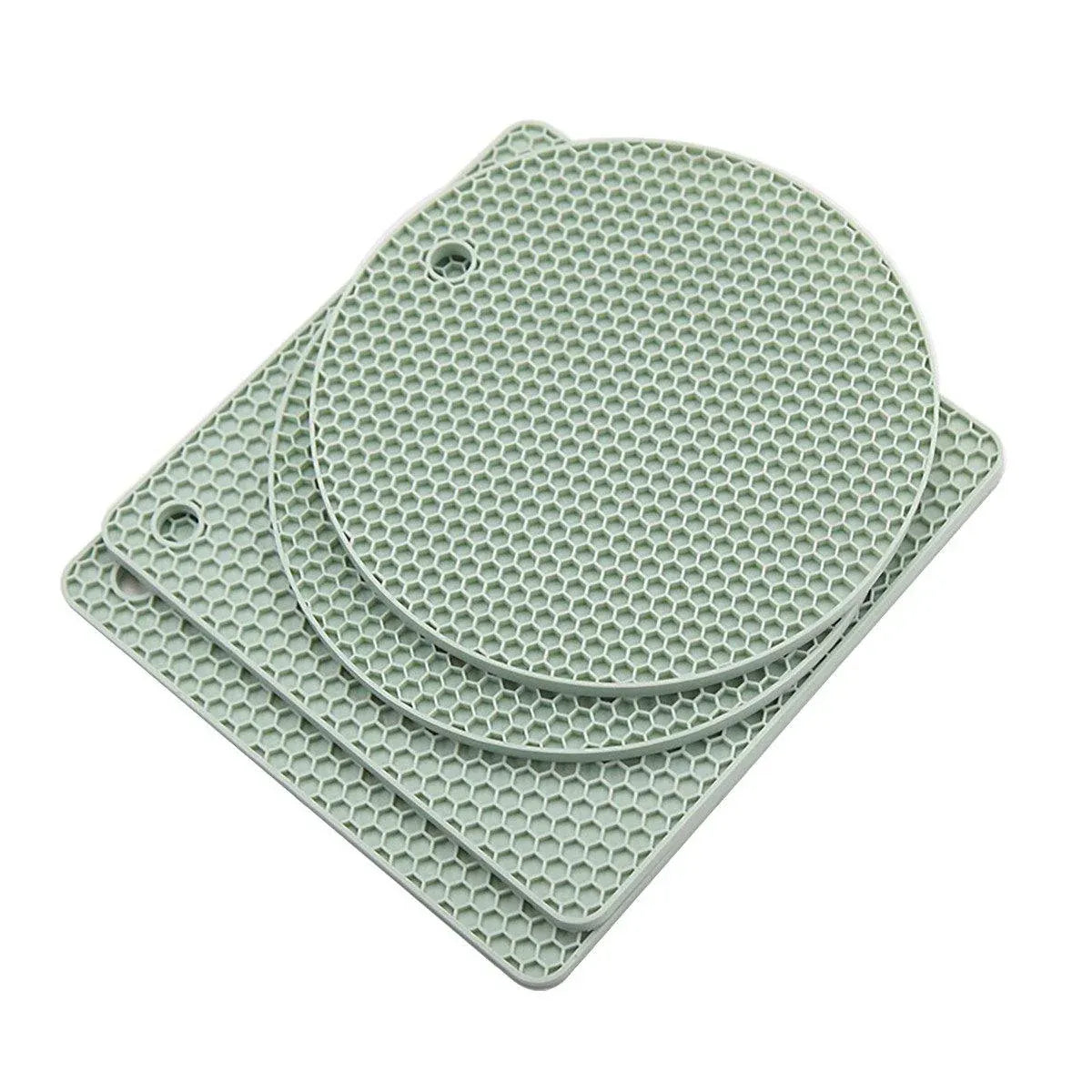 4pcs Silicone Honeycomb Heat Resistant Mats Table Cup Pot Coasters Home Kitchen - Green V528-HEAT-INSULATION-PAD-GREEN-886885