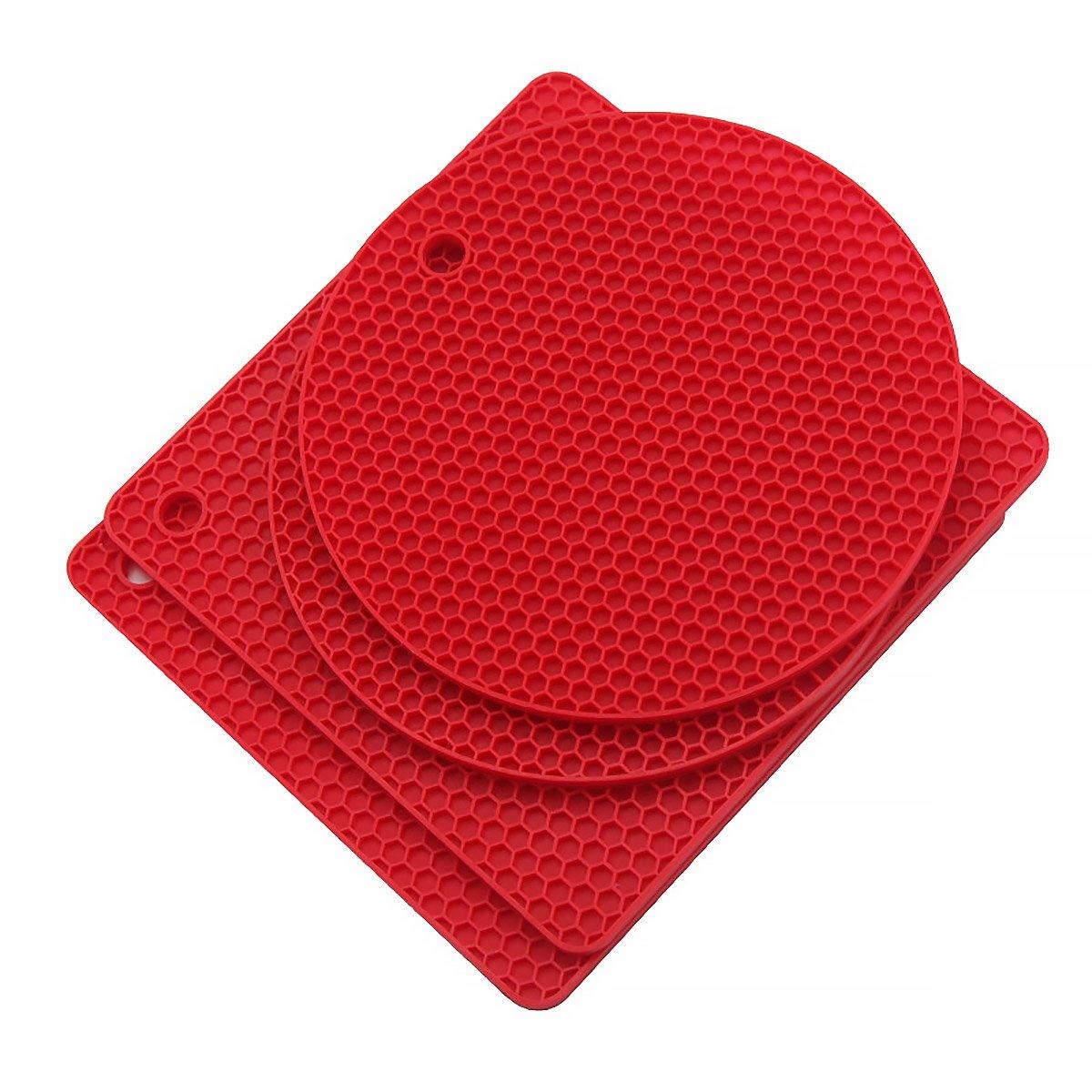 4pcs Silicone Honeycomb Heat Resistant Mats Table Cup Pot Coasters Home Kitchen - Red V528-HEAT-INSULATION-PAD-RED-321158