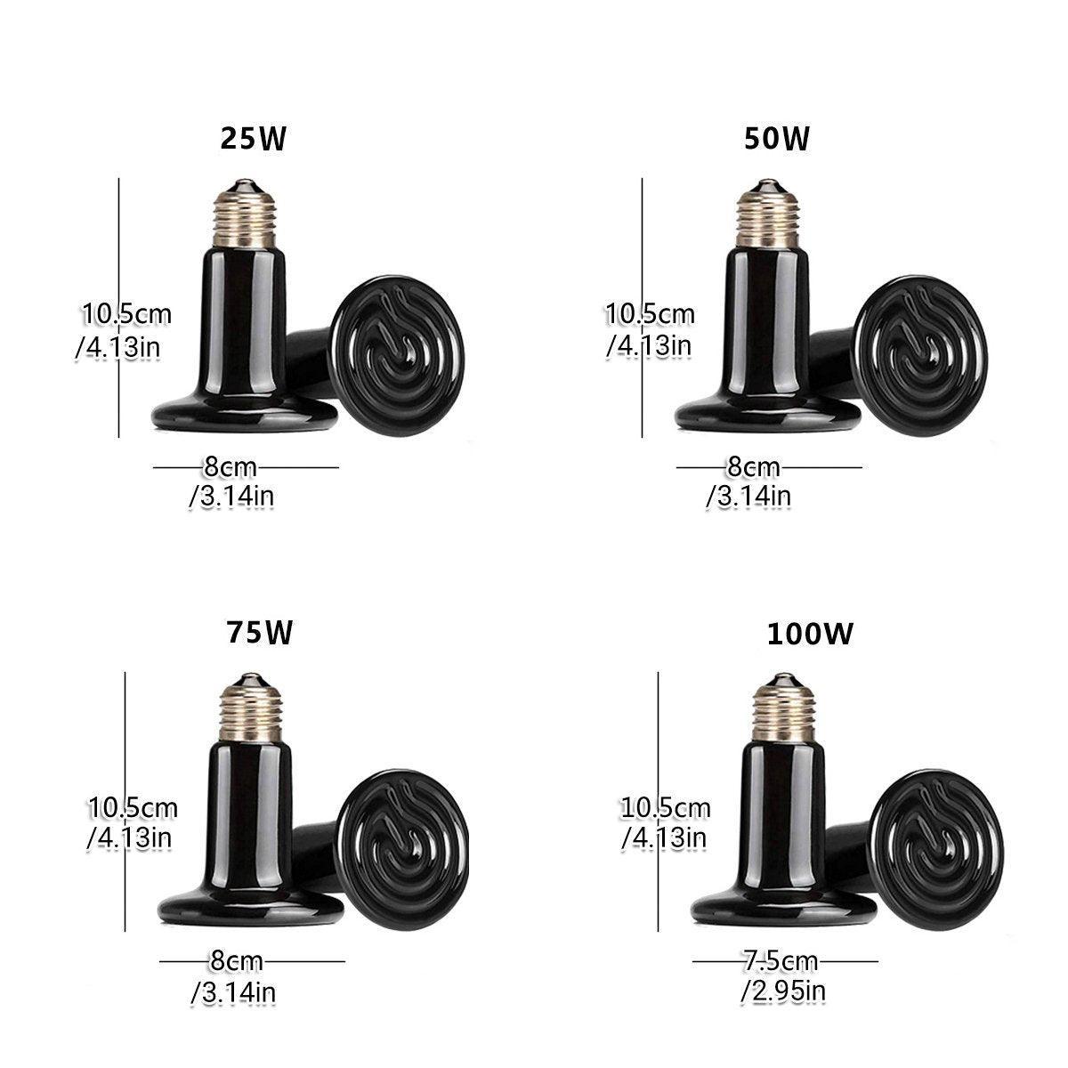 2X Ceramic Infrared Heat Lamp Bulbs for Reptiles and Terrariums - 25W-2PCS V528-HEATING-LAMP-25W-2PCS-104979