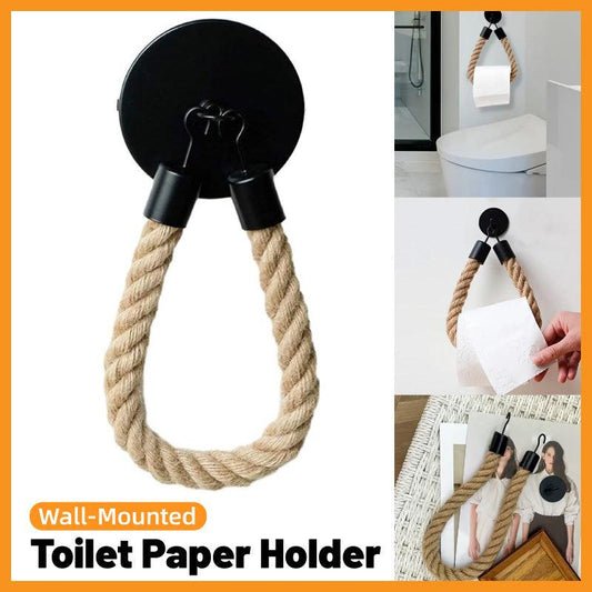 Black Wall Mounted Paper Towel Holder Hanging Roll Dispenser Kitchen Storage V528-HEMP-ROPE-110879