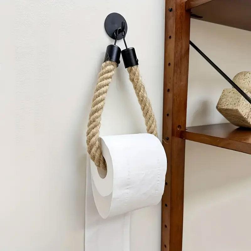 Black Wall Mounted Paper Towel Holder Hanging Roll Dispenser Kitchen Storage V528-HEMP-ROPE-110879