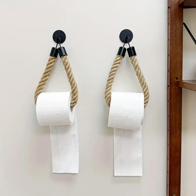 Black Wall Mounted Paper Towel Holder Hanging Roll Dispenser Kitchen Storage V528-HEMP-ROPE-110879