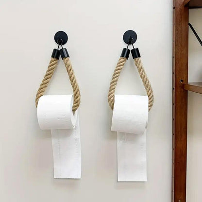 Black Wall Mounted Paper Towel Holder Hanging Roll Dispenser Kitchen Storage V528-HEMP-ROPE-110879