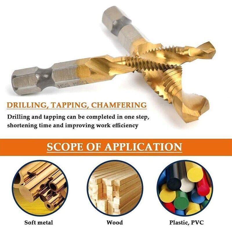 6X Hss Hex Shank Tap Drill Bits Metric Thread Screw Compound Tapping Set Tool V528-HESHANKTAP-6PCS-510310