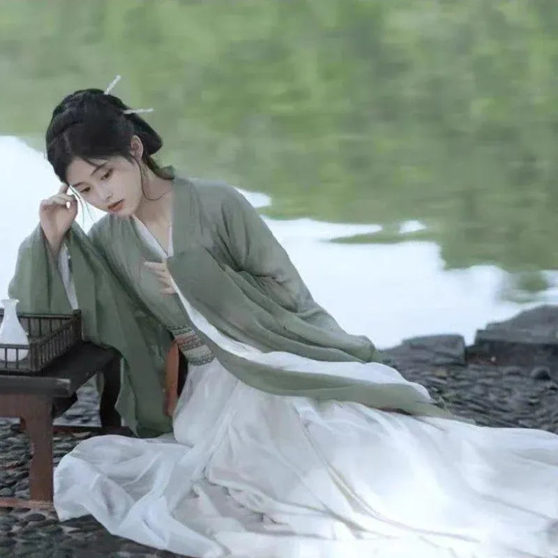 Traditional Chinese Hanfu Dress Green Wei Jin Style Vintage Cosplay Costume - M V528-HF-GREEN-M-596730