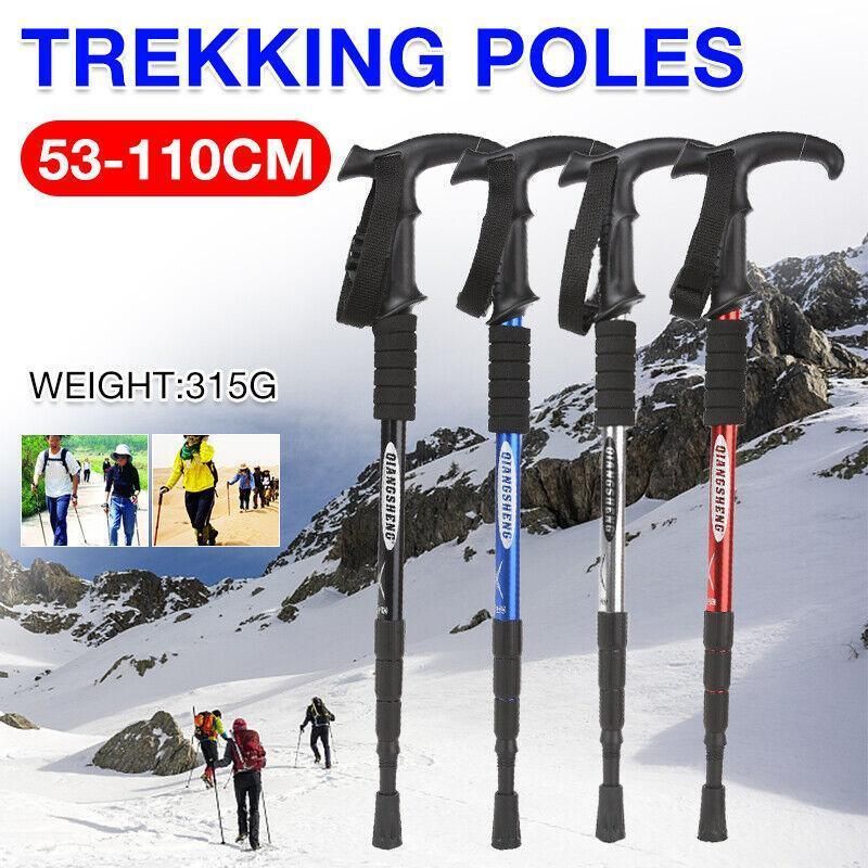 Folding Walking Stick Telescopic Adjustable Antishock Hiking Grip Pole Trekking - Red V528-HIKINGWALKINGSTICK-RED-322113