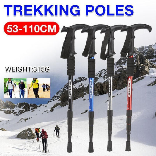 Folding Walking Stick Telescopic Adjustable Antishock Hiking Grip Pole Trekking - Red V528-HIKINGWALKINGSTICK-RED-322113