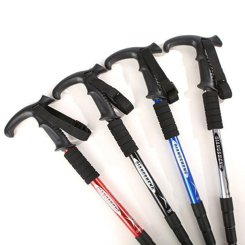 Folding Walking Stick Telescopic Adjustable Antishock Hiking Grip Pole Trekking - Red V528-HIKINGWALKINGSTICK-RED-322113
