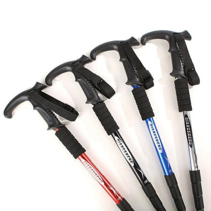 Folding Walking Stick Telescopic Adjustable Antishock Hiking Grip Pole Trekking - Red V528-HIKINGWALKINGSTICK-RED-322113