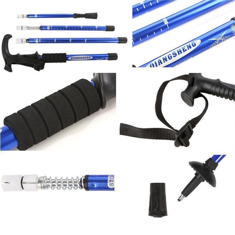 Folding Walking Stick Telescopic Adjustable Antishock Hiking Grip Pole Trekking - Red V528-HIKINGWALKINGSTICK-RED-322113