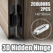 Hidden Invisible Door Hinge Concealed 3D Hinge Heavy Duty for Doors and Cabinets - Black V528-HINGE-BLACK-14-3-2PCS-161745