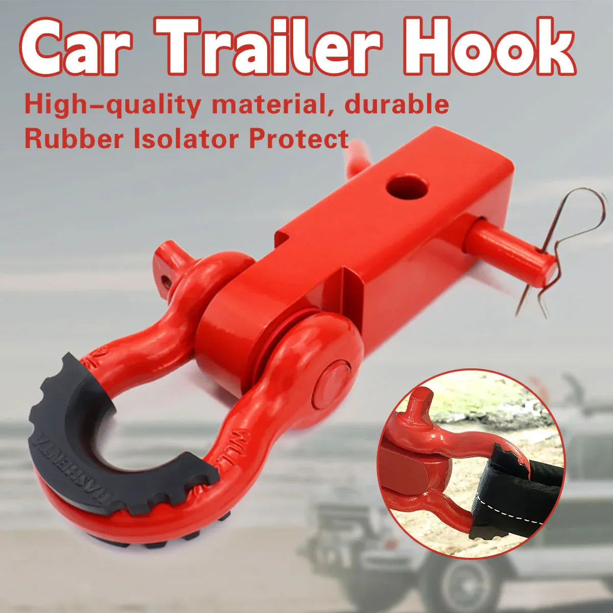 Red Trailer Arm Off Road Rescue Tow Hook Heavy Duty Steel for SUV Road Vehicle V528-HITCH-RECEIVER-RED-YTB-139655
