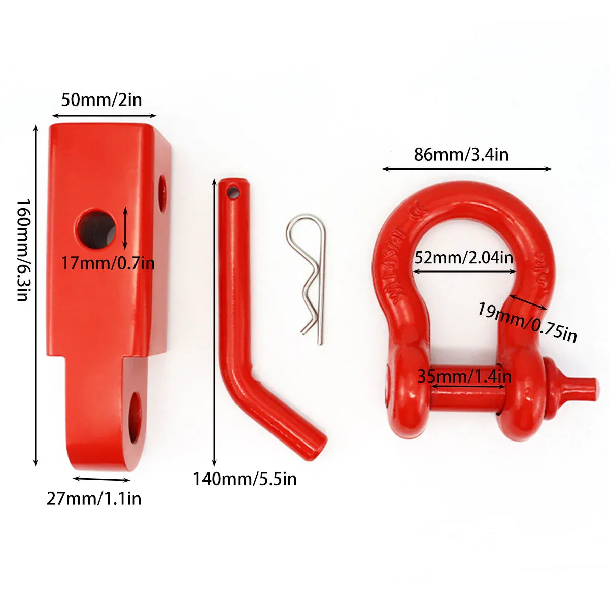 Red Trailer Arm Off Road Rescue Tow Hook Heavy Duty Steel for SUV Road Vehicle V528-HITCH-RECEIVER-RED-YTB-139655
