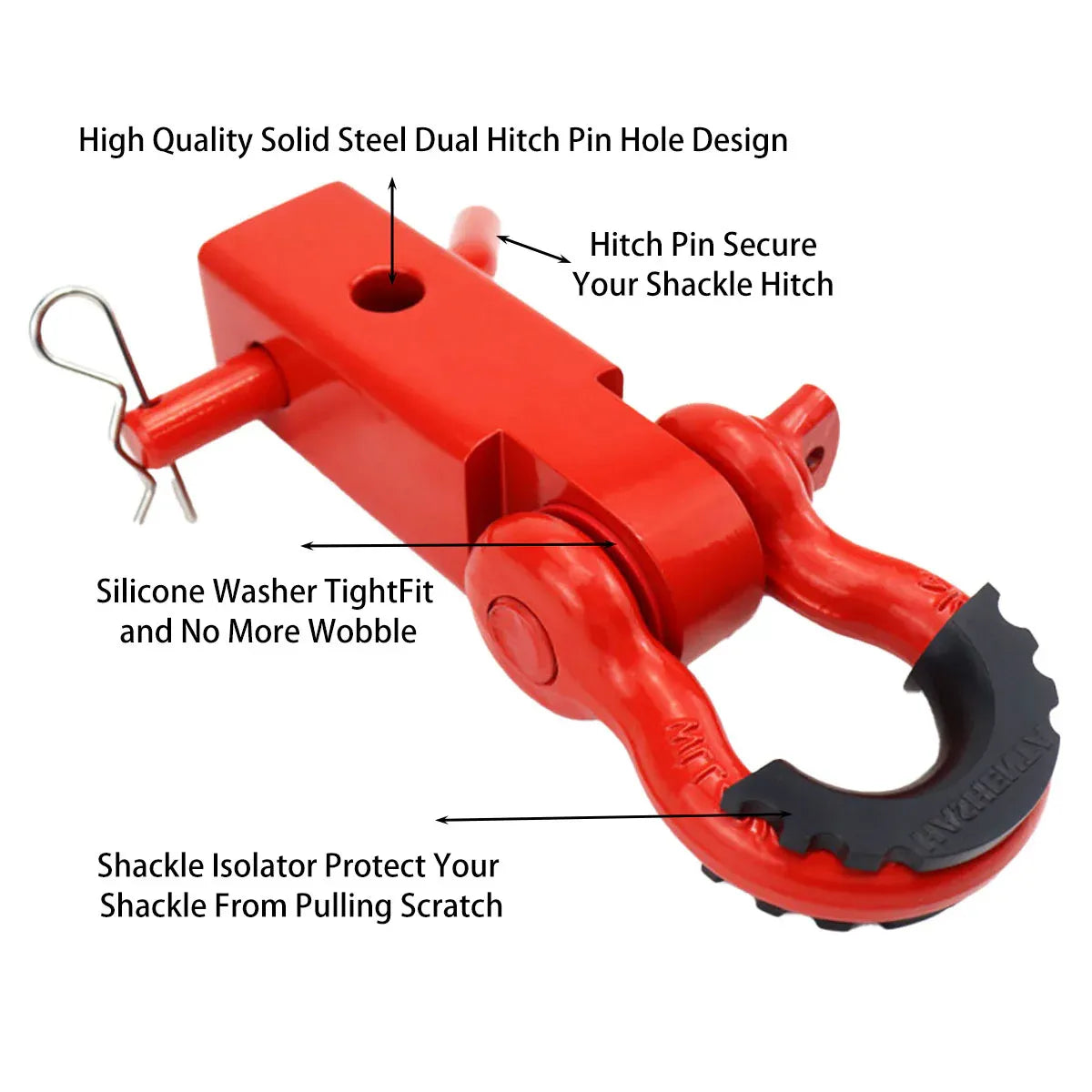 Red Trailer Arm Off Road Rescue Tow Hook Heavy Duty Steel for SUV Road Vehicle V528-HITCH-RECEIVER-RED-YTB-139655
