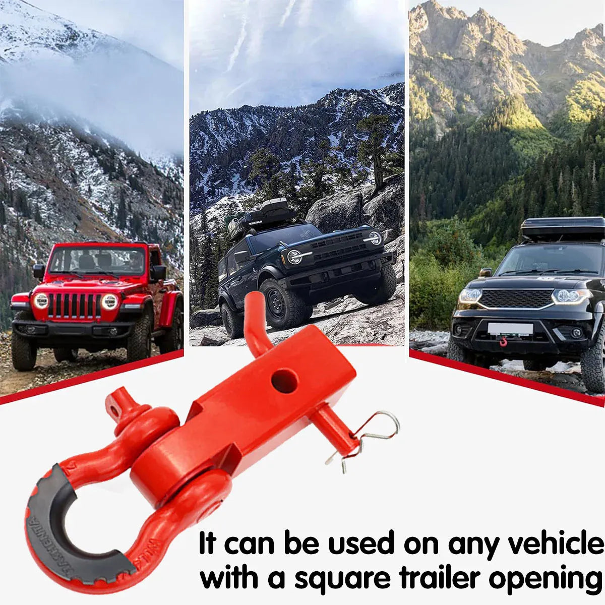 Red Trailer Arm Off Road Rescue Tow Hook Heavy Duty Steel for SUV Road Vehicle V528-HITCH-RECEIVER-RED-YTB-139655