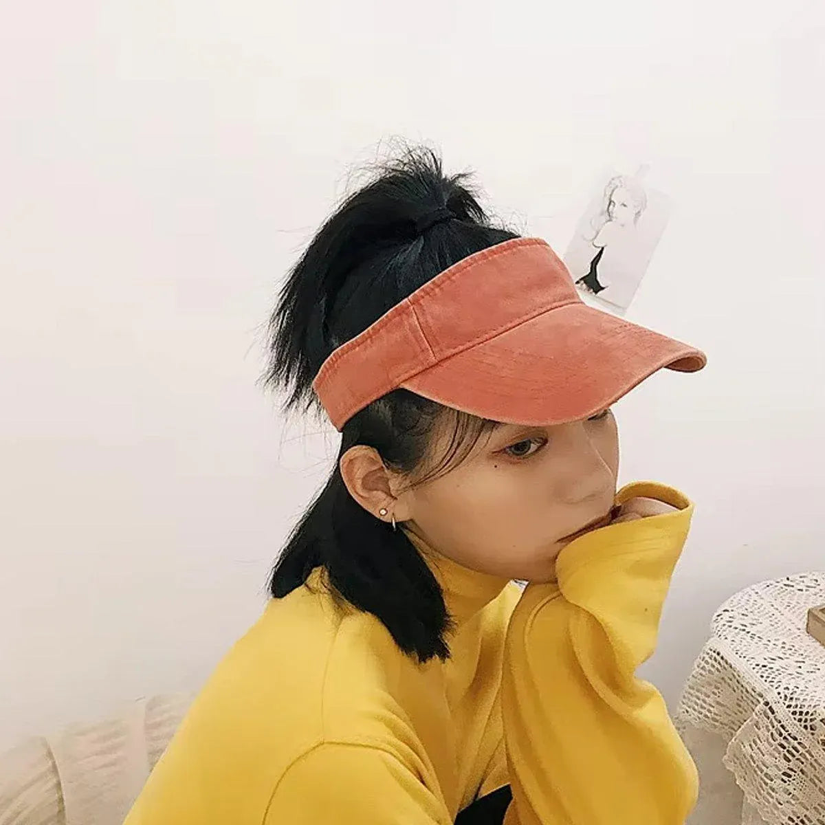 Unisex Summer Denim Sun Visor Cap Breathable Washed Running Hat - Orange V528-HOLLOW-HAT-ORANGE-992859