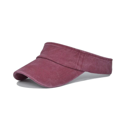 Unisex Summer Denim Sun Visor Cap Breathable Washed Running Hat - Wine Red V528-HOLLOW-HAT-WINE-RED-175814