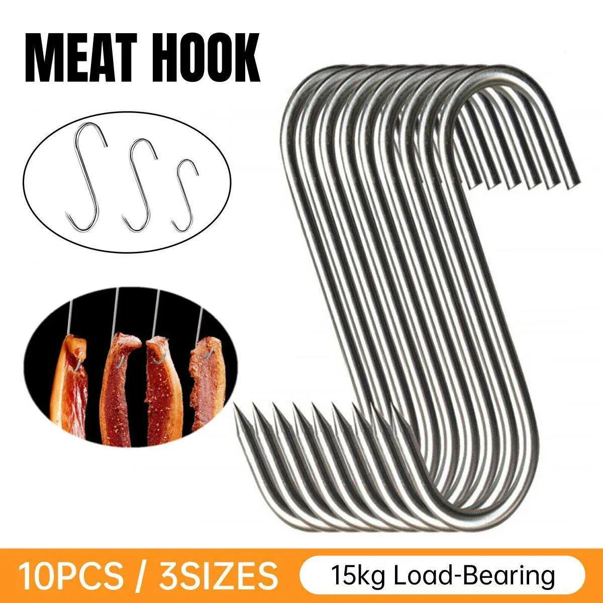 10PCS Steel S Meat Hooks for Beef Pork Lamb Roast Duck BBQ Grill Oven Hanging - L V528-HOOK-L-10PCS-386029